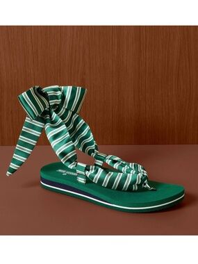 NWT Rosie Assoulin x Target Green Striped Tie Ribbon Wrap Sandal Size 6